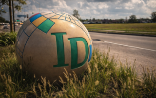 IMD globe sculpture in International District Houston
